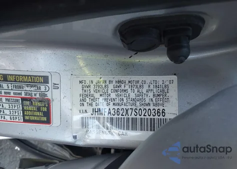 2007 Honda Civic Hybrid из США, поврежденный, VIN JHMFA362X7S020366